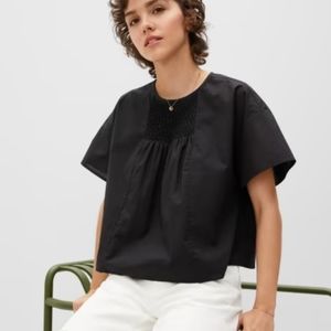 Everlane Black Smocked Mock Neck Top sz L
